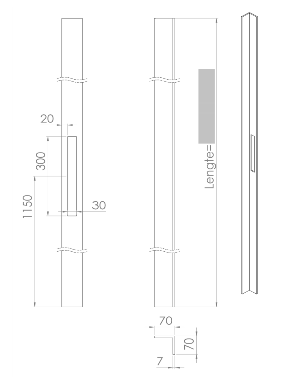 ALUMINIUM DEURGREEP MODEL PL 05 ⧄ 70/70/7 - stuk