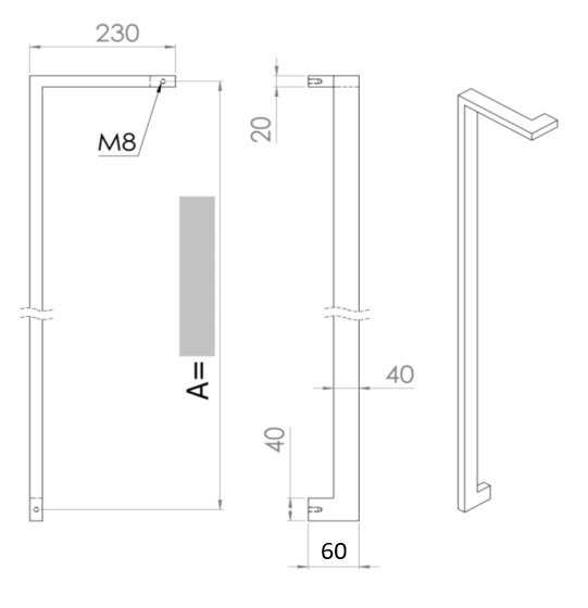 INOX DEURGREEP MODEL DK 06 ⧄ 40/20 - paar