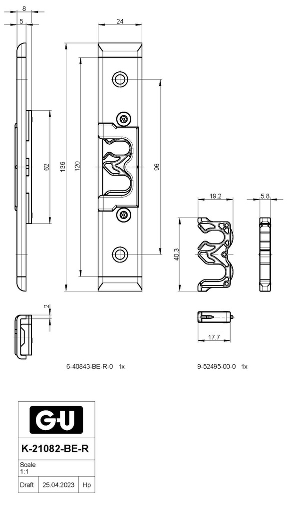 GU K-21082-BE-R-1 U-SLUITPLAAT VOOR AUTOMATIC SEC.TE