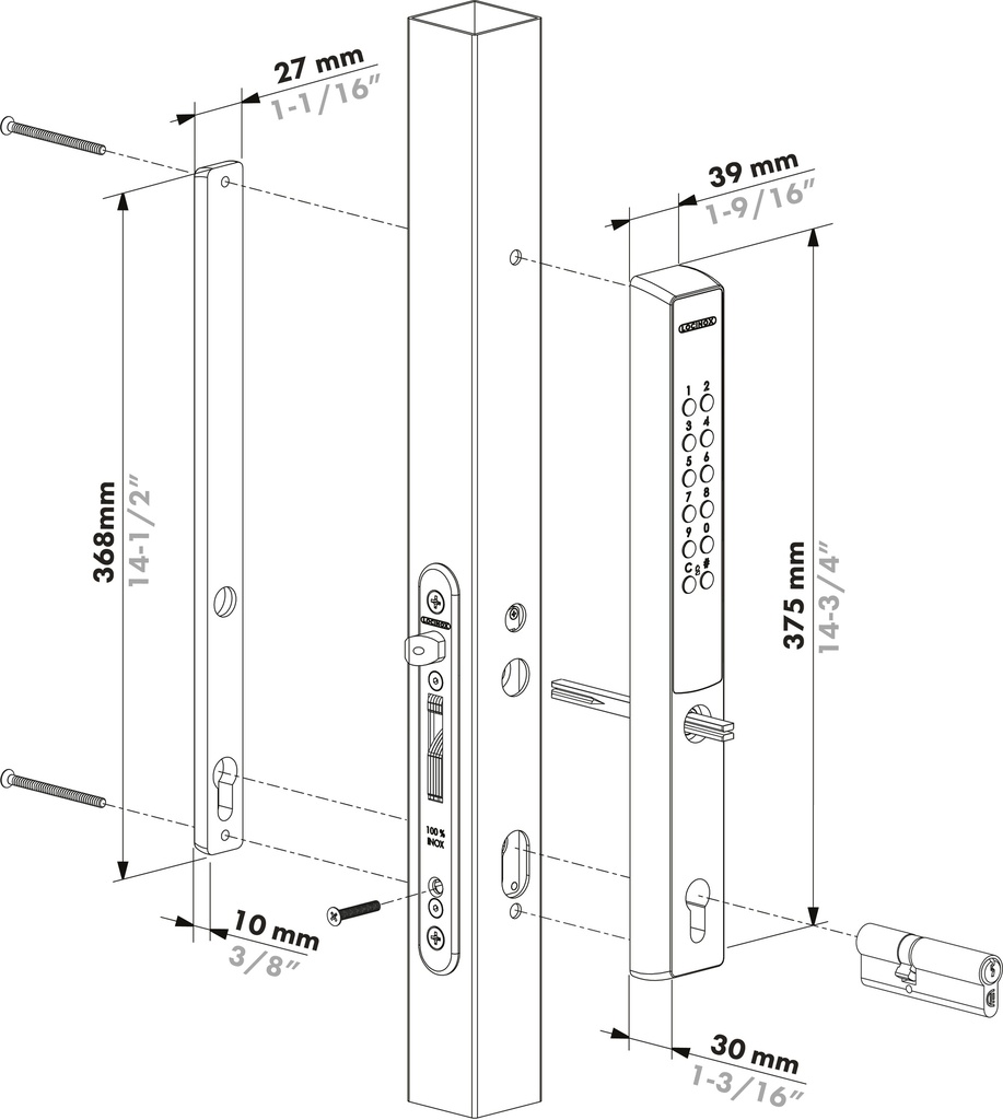 LOCINOX VERA SET MET KRUK BATTERIJGEVOED CODESLOT VOOR INSTEEKSLOTEN