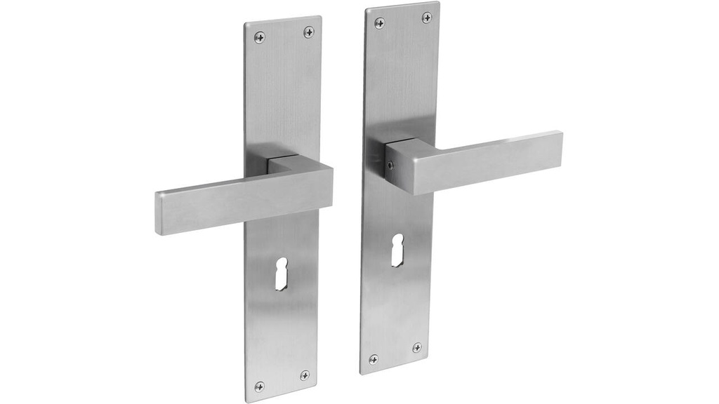[0035.057124] INTERSTEEL AMSTERDAM KRUKKENPAAR OP SCHILD MET SLEUTELGAT (Roestvrij staal / Inox geborsteld, 56)