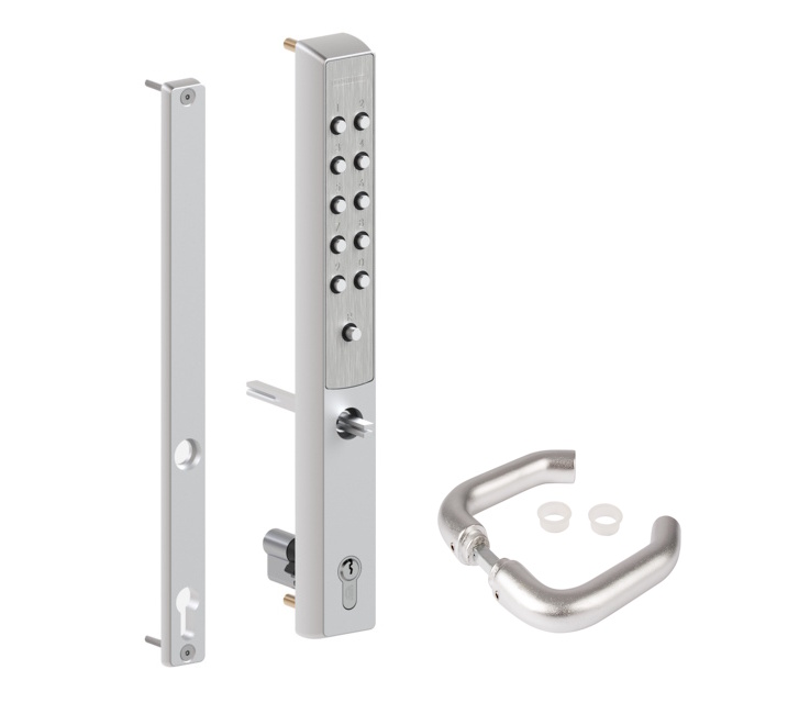 [P00036384-SILV | P00002607 - 3006D-H] LOCINOX VITA SET MET KRUK MECHANISCH CODESLOT VOOR INSTEEKSLOTEN (F1 - Aluminium, Voor profielen met 40mm diepte, Enkelzijdig)